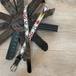 Vintage Beaded Leather Souvenir Belt, Size 35.5
